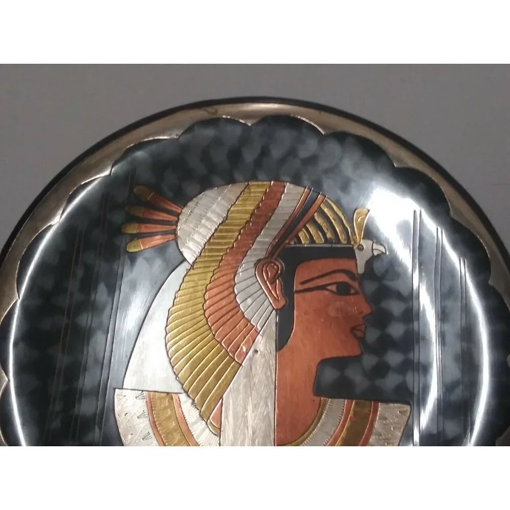 Collectible Vintage Egyptian Plate Mixed Metal Copper Brass Wall Hanging 8.75
